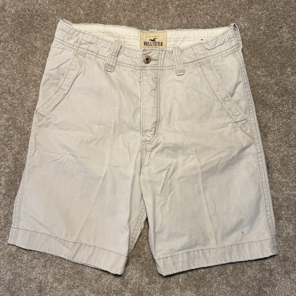 Hollister Cargo Shorts Mens 33 Button Fly Beige Cotton Multi-Pocket Utility